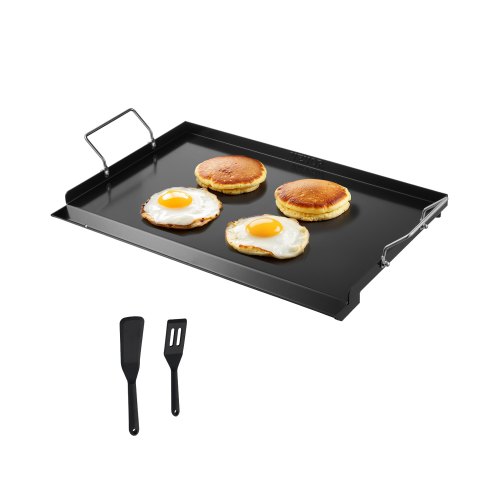 VEVOR Parrilla de Acero al Carbono Robusto Universal Rectangular 606 x 360 mm con Superficie Plana, Plancha de Gas para Barbacoa, Utensilios de Cocina Familiares Portátiles con asa, Gran Superficie