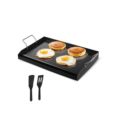 VEVOR Parrilla de Acero al Carbono Universal Rectangular 605 x 360 mm con Superficie Plana Espaciosa, Plancha de Gas para Barbacoa, Teppanyaki, Utensilios de Cocina Familiares Portátiles con Asa