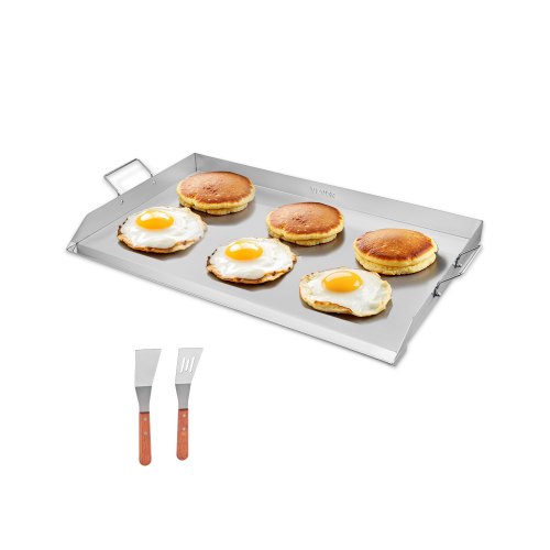 VEVOR Parrilla de Acero Inoxidable Universal Rectangular 910 x 525 mm con Superficie Plana y Espaciosa, Plancha de Gas para Barbacoa, Utensilios de Cocina Familiares Portátiles con asa, Plata