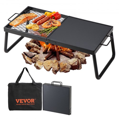 VEVOR Parrilla Plegable para Fogata 57x28,5x23 cm Parrilla Portátil de Acero para Fuego de Campamento Equipo de Cocina para Fogata con Bolsa de Transporte con Patas Parrilla para Cocinar al Aire Libre