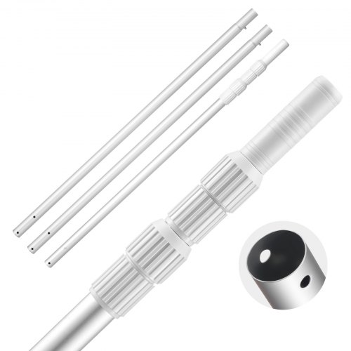 VEVOR Pértiga de Piscina, 1-4,6 m, Barra Telescópica Ajustable con 2 Extensiones, Barra para Limpieza de Piscinas Resistente para Redes Desnatadoras, Rastrillos, Cepillos y Cabezales de Aspiración