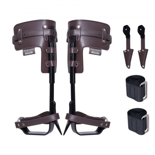 VEVOR - Picos para trepar árboles, 1 par de espuelas de acero de aleación, capacidad de carga de 350 libras, equipo para trepar árboles con correas y protectores de picos, equipo de arboricultura para escaladores, caza, recolección de frutas, color marrón
