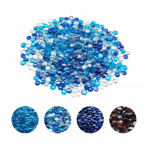 VEVOR Piedras de Vidrio para Chimenea, 4,5 kg, sin Humo, con Cuentas Reflectantes de 19,05 mm, para Mesa de Fogata, Diseño de Piedra de Alto Brillo, Azul Cobalto, Azul Caribeño y Transparente