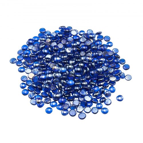 VEVOR Piedras de Vidrio para Chimenea Redondas y Planas, 4,5 kg, Resistente a Altas Temperaturas, Cuentas de Vidrio Reflectantes, sin Humo, 19,05 mm, para Paisajismo de Mesa de Fogón, Azul Cobalto
