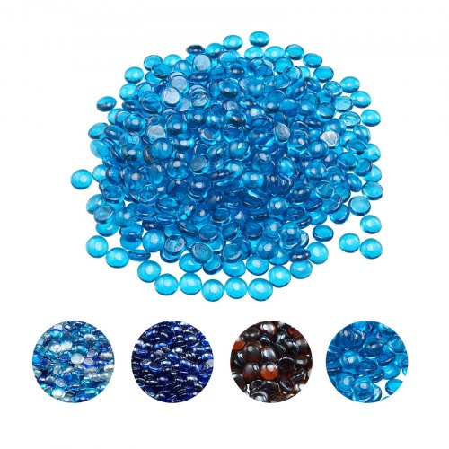 VEVOR Piedras de Vidrio para Chimenea Redondas y Planas, 9 kg, Resistente a Altas Temperaturas, con Cuentas de Vidrio Reflectantes de 19,05 mm, para Paisajismo de Mesas de Fogata, Azul Caribeño