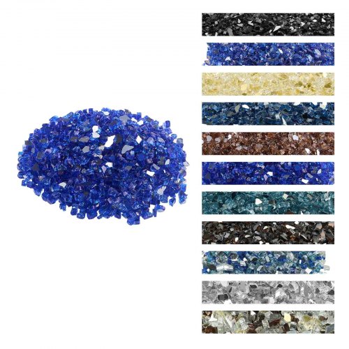 VEVOR Piedras de Vidrio Triturado Reflectante a Chimenea Resistentes a Altas Temperaturas, 15,88 kg, 12,7 mm, sin Humo, para Paisajismo de Piedra de Alto Brillo para Mesas de Fogata, Azul Cobalto