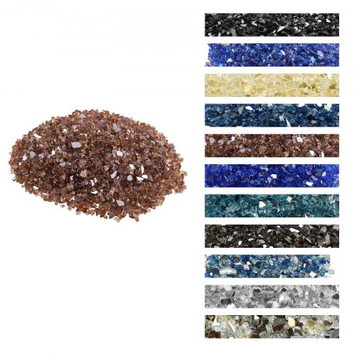 VEVOR Piedras de Vidrio Triturado Reflectante a Chimenea Resistentes a Altas Temperaturas, 4,5 kg, 6,35 mm, sin Humo, a Paisajismo de Piedra de Alto Brillo para Mesas de Fogata, Rojo Marrón Cobre