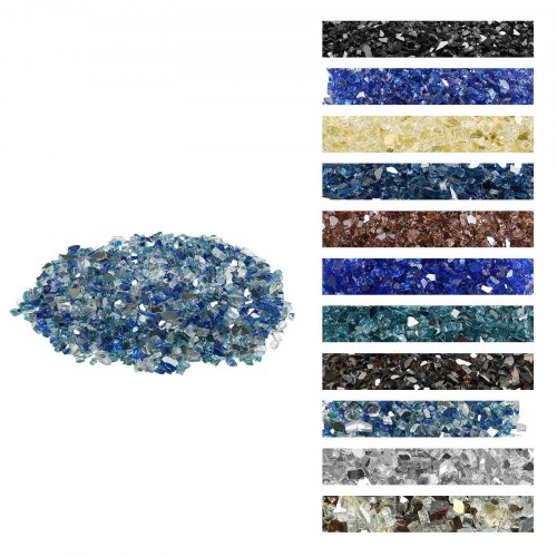 VEVOR Piedras de Vidrio Triturado Reflectante para Chimenea de 4,5 kg, 12,7 mm, de Alto Brillo y sin Humo, para Paisajismo de Mesas de Fogata, Color Azul Cobalto, Azul Aguamarina y Transparente