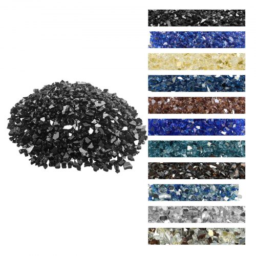 VEVOR Piedras de Vidrio Triturado Reflectante para Chimenea Resistentes a Altas Temperaturas, 4,5 kg, 12,7 mm, sin Humo, para Paisajismo de Piedra de Alto Brillo para Mesas de Fogata, Color Negro
