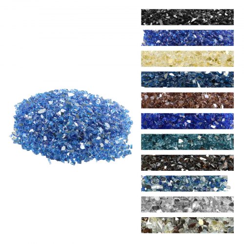 VEVOR Piedras de Vidrio Triturado Reflectante para Chimenea Resistentes a Altas Temperaturas, 4,5 kg, 6,35 mm, sin Humo, a Paisajismo de Piedra de Alto Brillo para Mesas de Fogata, Azul Cobalto