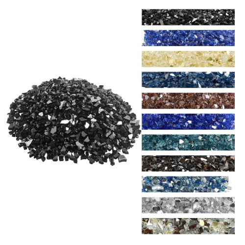 VEVOR Piedras de Vidrio Triturado Reflectante para Chimenea Resistentes a Altas Temperaturas 600 ℃, 9 kg, 12,7 mm, sin Humo, Color Negro, Ideales para Mesa de Fogón, Fogatas, Chimeneas y Jardines