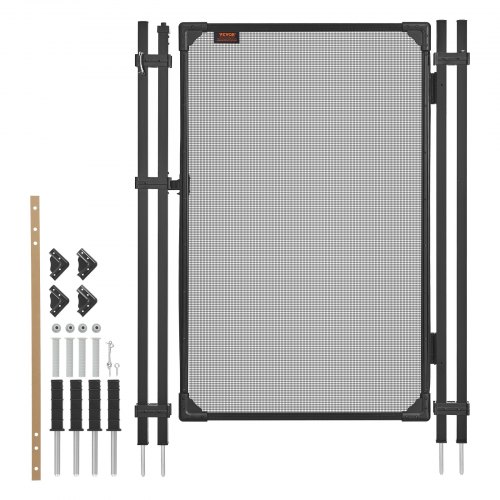 VEVOR Puerta de Seguridad para Piscina 1,2 x 0,75 m, Puerta de Malla Enterrada, Cerradura Automática, con Protectores de Esquinas Redondeados Estacas de Tierra, Multiusos para Jardín Mascota, Negro
