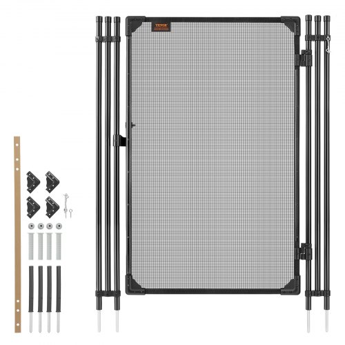 VEVOR Puerta de Seguridad para Piscina 1,2 x 0,75 m, Puerta de Malla Enterrada, con Cerradura de Pestillo Postes de Aluminio Estacas de Acero Inoxidable, Malla de PVC Resistente al Desgarro, Negro