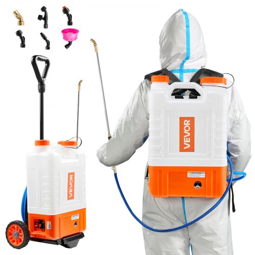 VEVOR Pulverizador de Mochila con Carro, Presión Ajustable 0-94 PSI, Tanque con Ruedas de 15L, con 6 Boquillas, 2 Varillas, Tapa de Boca Ancha para Jardín, Desmalezado, Pulverización, Limpieza