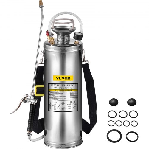 VEVOR Pulverizador de Mochila Manual Capacidad de 10 L Rociador de Mochila Presión de 1,5 - 4,0 bar con Boquilla de Latón Uso en Interior y Exterior para Jardinería Doméstica y Limpieza de Pisos