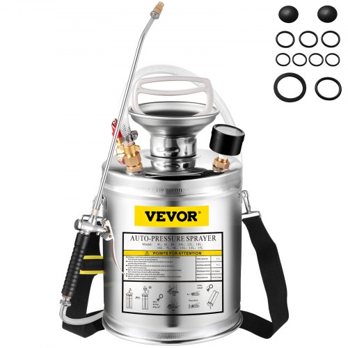 VEVOR Pulverizador de Mochila Manual Capacidad de 4 L Rociador de Mochila Presión de 1,5 - 4,0 bar con Boquilla de Latón Uso en Interior y Exterior para Jardinería Doméstica y Limpieza de Pisos