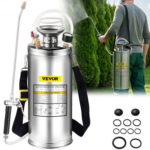VEVOR Pulverizador de Mochila Manual Capacidad de 8 L Rociador de Mochila Presión de 1,5 - 4,0 bar con Boquilla de Latón Uso en Interior y Exterior para Jardinería Doméstica y Limpieza de Pisos