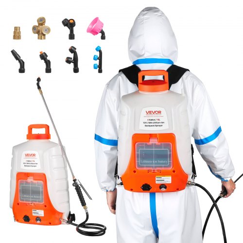 VEVOR Pulverizador Eléctrico de Mochila a Batería Presión Ajustable 0-90 PSI Capacidad de 16 L con 8 Boquillas 2 Varillas Batería de 12 V/8 Ah Uso en Interior y Exterior para Pulverización Limpieza