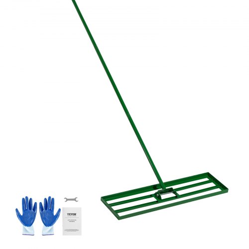 VEVOR Rastrillo Nivelador de Césped 910 x 250 mm, Rastrillo de Nivelación de Césped, Mango Largo de 1981 mm, Guantes Incluidos, Acero y Aleación Aluminio, Herramienta para Jardín Campo de Golf, Verde