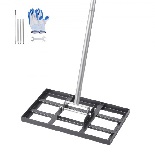 VEVOR Rastrillo Nivelador de Césped con Mango, Placa de Suelo de 254 x 430 mm, Nivelador de Suelo de Acero al Carbono Resistente a la Oxidación, 5 Alturas Ajustables, para Cancha de Golf, Patio