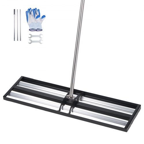 VEVOR Rastrillo Nivelador de Césped con Rodillos, 1218 x 255 mm, Rastrillo de Nivelación de Césped, Mango Ajustable, con Kit de Accesorios, Acero al Carbono, para Arena Tierra de Jardín Campo de Golf