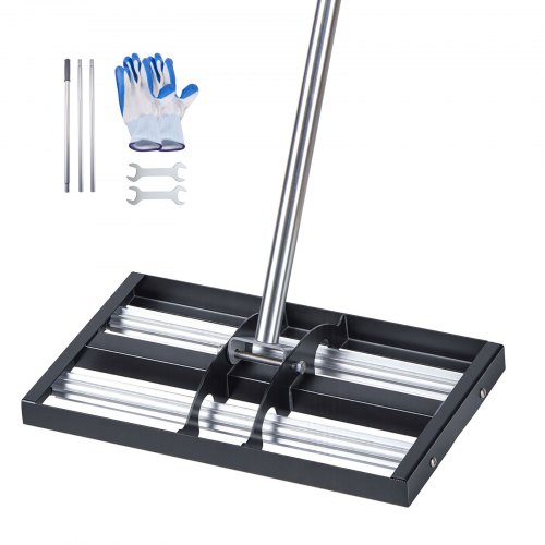 VEVOR Rastrillo Nivelador de Césped con Rodillos, 438 × 255 mm, Rastrillo de Nivelación de Césped, Longitud Ajustable, con Kit de Accesorios, Herramienta de Limpieza para Jardín Patio Campo de Golf
