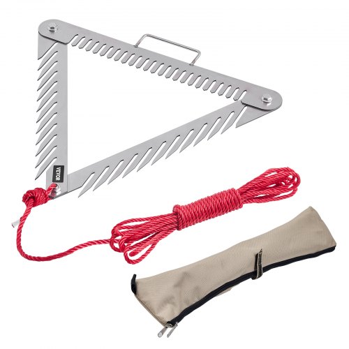 VEVOR Rastrillo para Malezas Acuáticas, Rastrillo 515 x 540 x 9 mm 3 Lados con Asa para Lagos, Cortador de Césped Portátil y Plegable con cuerda de 9 m para Limpiar Estanques, Lagos y Riachuelos