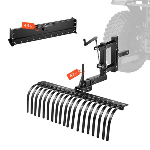 VEVOR Rastrillo para Tractor 106,7 cm de Ancho, Escarificador de Césped con Cuchilla y Palanca, Compatible con UTV ATV Tractor de Categoría 1 con Enganche Tripuntal, para Nivelar Terreno Limpiar Pajas