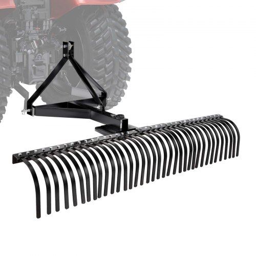 VEVOR Rastrillo para Tractor 183 cm de Ancho, Escarificador de Césped con 36 Púas de Acero, Ángulo Ajustable, con Enganche Tripuntal para Tractor de Categoría 1, para Limpieza Agrícola Jardinería