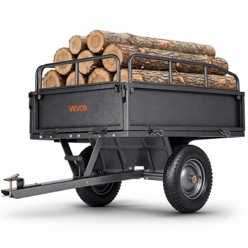 VEVOR Remolque Utilitario para Jardín, Remolque de Acero de 142 x 76 x 70 cm con Ruedas, Tracción Manual o Pedal, Carro de Jardín Resistente para Cortacésped, Tractor, Carga de 226,79 kg, Negro
