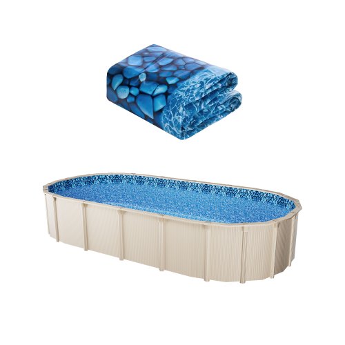 VEVOR Revestimiento para Piscina 457 x 914 cm Ovalado Cubierta para Piscinas Superposición Vinilo de Calibre Estándar Duradero Altura de Pared 122-137 cm para Piscinas Elevadas con Lados de Acero