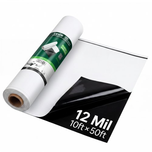 VEVOR Rollo de Láminas de Plástico de Polietileno 3,05 x 15,24 m de Jardín, Malla Antihierbas de Espesor de 0,3 mm, Control de Malas Hierbas, Barrera de Vapor, Cubierta para Invernadero, Blanco Negro
