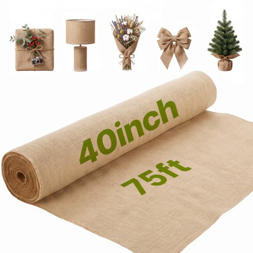 VEVOR Rollo de Tela de Arpillera de 1016 mm x 22,86 m, 45 x 45 Rollos de Tela de Arpillera Natural de Alta Densidad de ancho, Rollo de Tela de Yute para Envolver Árboles, Decoración, Manualidades