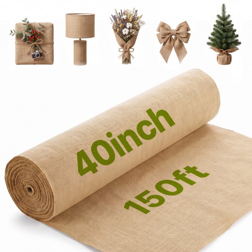 VEVOR Rollo de Tela de Arpillera de 1016 mm x 45,7 m, 45x 45 Rollos de Tela de Arpillera Natural de Alta Densidad de ancho, Rollo de Tela de Yute para Envolver Árboles, Decoración, Manualidades