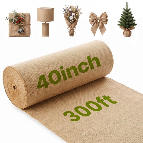 VEVOR Rollo de Tela de Arpillera de 1016 mm x 91,4 m, 45 x 45 Rollos de Tela de Arpillera Natural de Alta Densidad de ancho, Rollo de Tela de Yute para Envolver Árboles, Decoración, Manualidades