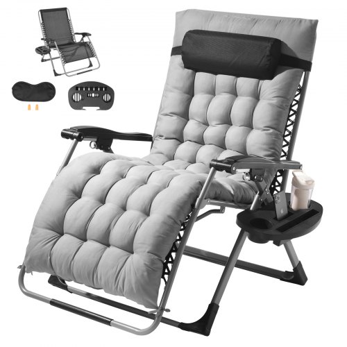 VEVOR Silla de Gravedad Cero 825 mm Sillón Reclinable para Jardín Tumbona para Terraza Capacidad de 226,8 kg Tumbona Antigravedad Ajustable con Cojín Reposacabezas Reposapiés Portavasos, Gris