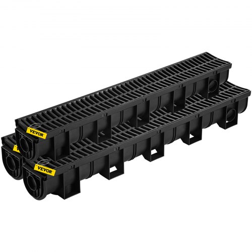VEVOR Sistema de Drenaje de Zanja 15 x 13 x 100 cm 3 Piezas Kit de Drenaje para Canal de Entrada Rejilla de Plástico HDPE con 3 Tapas para Desagües de Jardín, Entradas de Vehículos, Piscinas