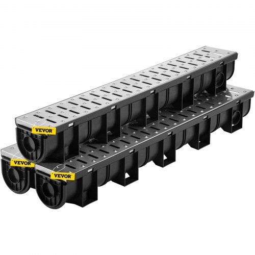 VEVOR Sistema de Drenaje de Zanja 15x13x100 cm Kit de Drenaje para Canal de Entrada Rejilla Metálica 3 Piezas de HDPE, Acero Inoxidable, para Jardín, Piscina, Cancha Deportiva, Entrada de Vehículos