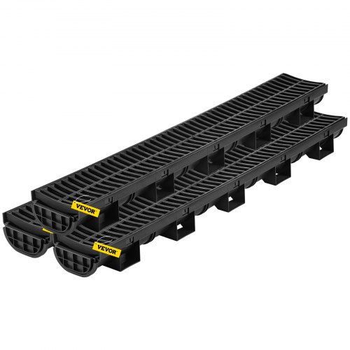 VEVOR Sistema de Drenaje de Zanja Canal de Drenaje con Rejilla de Plástico Zanja de Drenaje de HDPE 14,5 x 8 cm Drenaje de Piso de Garaje con 3 Tapas de Extremo para Entrada de Vehículos 3 Piezas