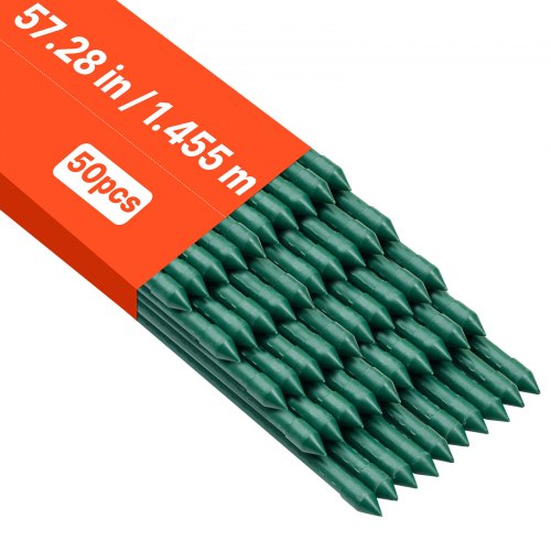VEVOR Soportes para Plantas, ⌀ 11x1455 mm, Tutores de Metal Recubiertos de Plástico, con Extremo Puntiagudo y Topes Antideslizantes para el Cultivo de Plantas Trepadoras y Hortalizas, 50 uds