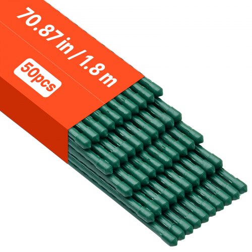 VEVOR Soportes para Plantas, ⌀11x1800 mm, Tutores de Metal Recubiertos de Plástico a Tomates, con Extremo Puntiagudo y Protuberancias Antideslizantes para el Cultivo de Plantas Trepadoras, 50 uds