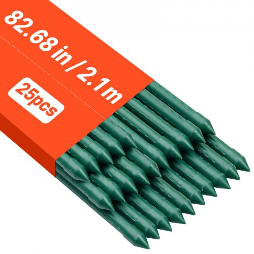 VEVOR Soportes para plantas, ⌀11x2100 mm, tutores de metal recubiertos de plástico para tomates, con extremo puntiagudo y protuberancias antideslizantes para el cultivo de plantas, 25 uds, Verde