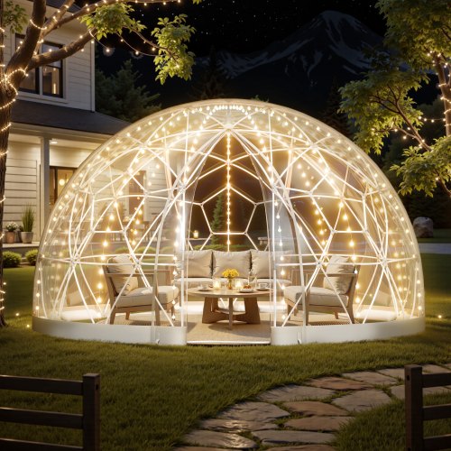 VEVOR Tienda de Campaña con Cúpula de Burbujas, 360 x 220 cm Tienda de Campaña Transparente de PVC para 4-7 Personas con Ventana para Exterior, Camping, Patio, Jardín, Fiesta, Cumpleaños, Boda