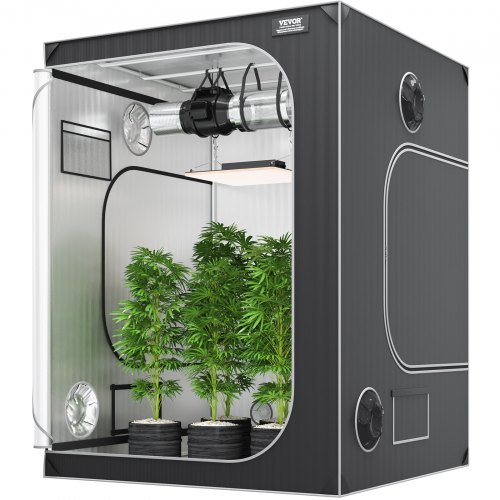 VEVOR Tienda de Cultivo 150 x 150 x 200 cm Tienda de Cultivo Hidropónico Mylar 2000D Altamente Reflectante con Ventana de Observación Bolsa de Herramientas y Bandeja de Piso para Cultivo de Plantas