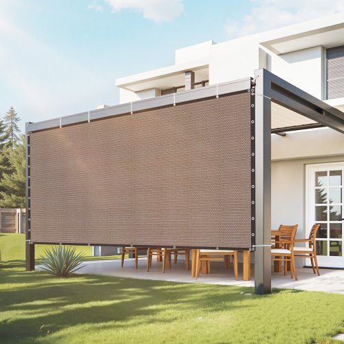 VEVOR Toldo de Sombra 305 x 366 cm Tela Parasol con Ojales de Acero Inoxidable Red de Sombreado HDPE 140 g/m² Tejido de Protección con 30 Bridas para Exteriores, Patios, Jardines, Terrazas, Marrón