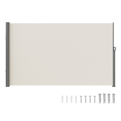 VEVOR Toldo Lateral Retráctil Pantalla de Privacidad al Aire Libre 180x300 cm Toldo Lateral contra Viento Impermeable de Poliéster Divisor de Habitación UV 30+ para Patio, Jardín, Balcón, Beige