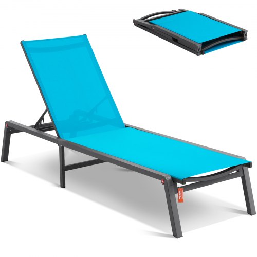 VEVOR Tumbona de Jardín para Exterior 1 Pieza Tumbona Plegable de Aluminio para Patio con 5 Posiciones Ajustables Tumbona Reclinable Totalmente Plana para Playa, Piscina, Exterior, Terraza, Azul