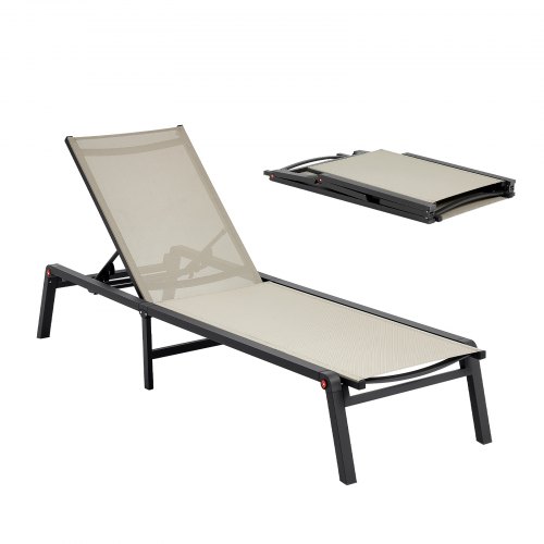 VEVOR Tumbona Plegable, 1110 x 595 x 105 mm, Tumbona Impermeable con 5 Posiciones Ajustables, Sillón de Aluminio Relajante, Carga de 180 kg para Jardín,  Playa, Patio, Camping y Terraza, Caqui