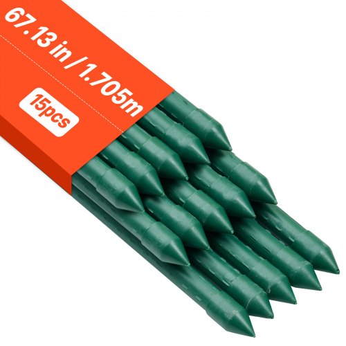 VEVOR Tutores de Metal Recubiertos de Plástico para Tomates, con Extremo Puntiagudo y Protuberancias Antideslizantes para el Cultivo de Plantas Trepadoras y Hortalizas, Ø 16 x 1705 mm, 15 uds
