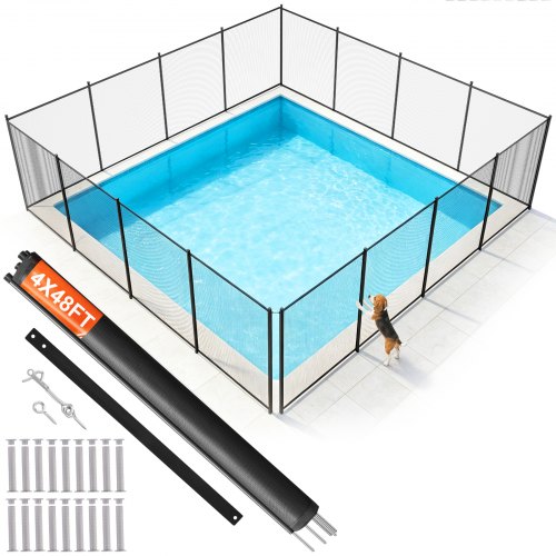 VEVOR Valla para Piscina, Barrera para Piscina Enterrada 1,21x14,63 m Valla de Seguridad Plegable Desmontable Varilla de Aluminio Tejido de Malla de PVC Teslin 340 g/m² para Protección Niños Mascotas